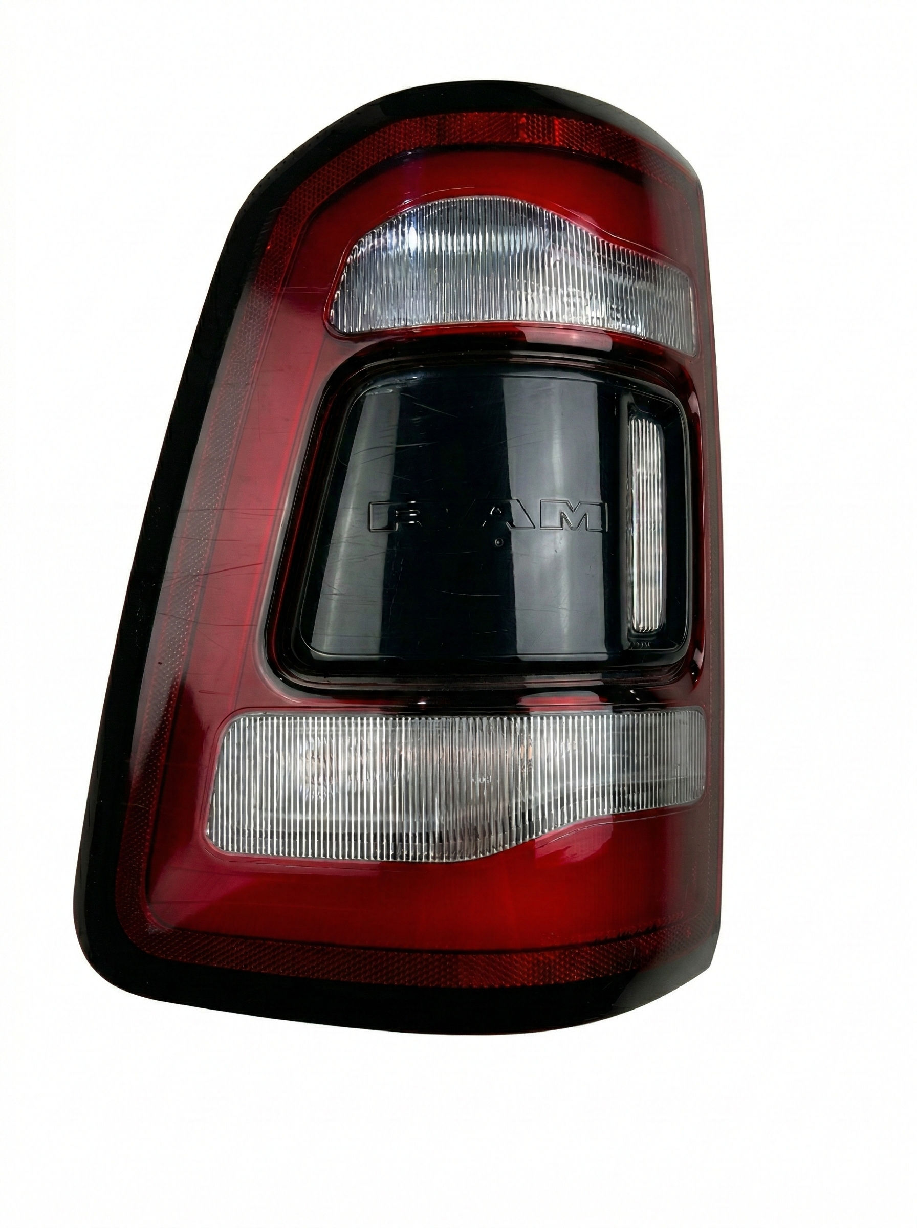 Left Hand LED Tail Light for RAM 1500 DT model with Premium Black Bezel, OEM part number 55112293AD.